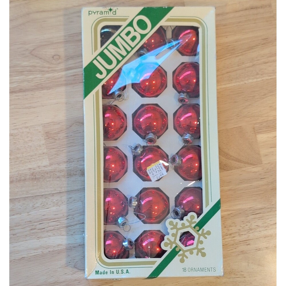 Pyramid Jumbo Red Christmas Baubles 17pc Round Hanging Ornaments Made in USA